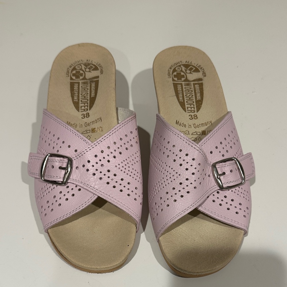 Worishofer 251P Women's Lilac leather Cork Wedge Slide Sandal